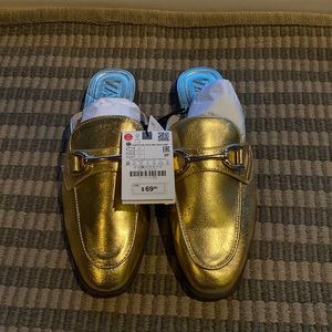 Zara Gold Mules with Blue Insole